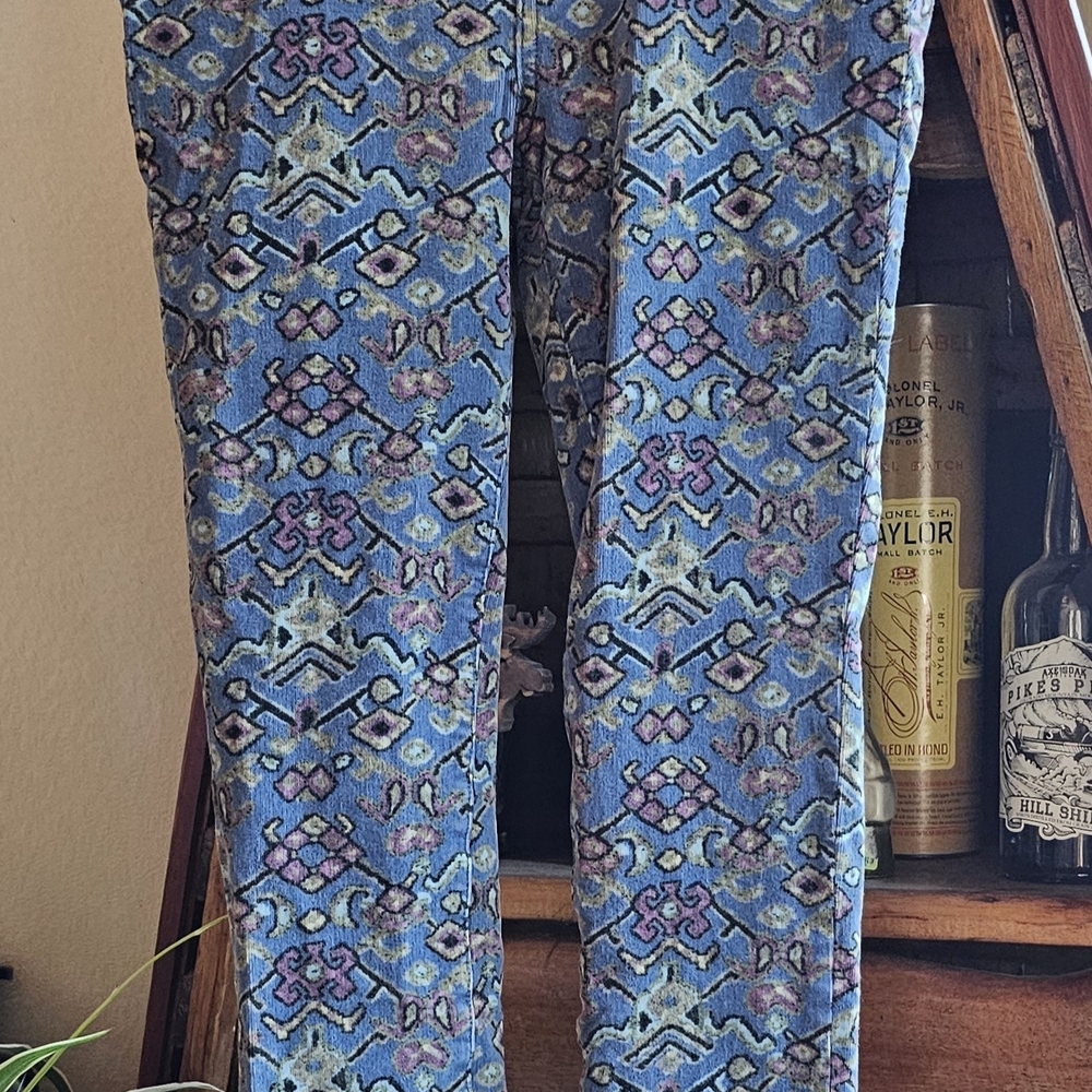 Anthropologie Blue and Purple Patterned Skinny Pants